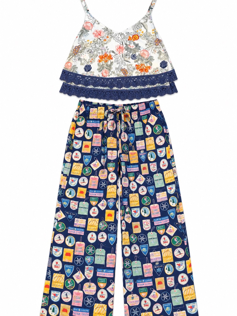 Anthropologie Pajama Set Lure Bird Ski Pants + Anthropologie Floral Cami XS